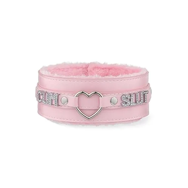 ADEMISHIA Pink Furry Heart O-ring Leather Choker Collar For Women, Handmade Punk Gothic Letter Necklace Adjustable Fashion Jewerly - Pink - SLU