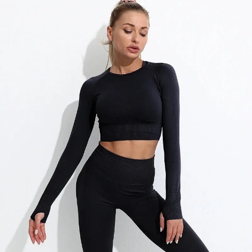 4pcs Seamless Gym Sportswear Set - M / Black