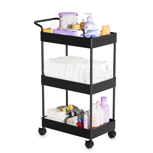 Volnamal Baby Diaper Caddy, Plastic Movable Cart for Newborn Nursery Essentials Diaper Storage Caddy Organizer for Changing Table & Crib, Easy to Assemble, Black - Black