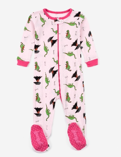 Kids Footed Pink Dinosaur Pajamas - dinosaur-volcano-pink / 0-3 Months