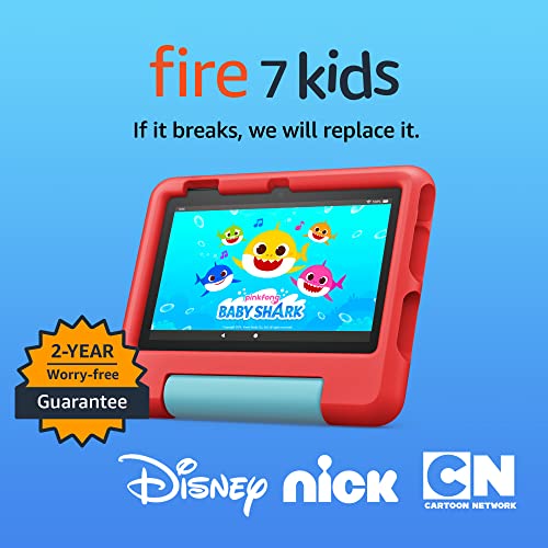 Amazon Fire 7 Kids tablet, ages 3-7. Top-selling 7" kids tablet on Amazon - 2022. Set time limits, age filters, educational goals, and more with parental controls, Red - 32 GB - Red - 1-year Amazon Kids+