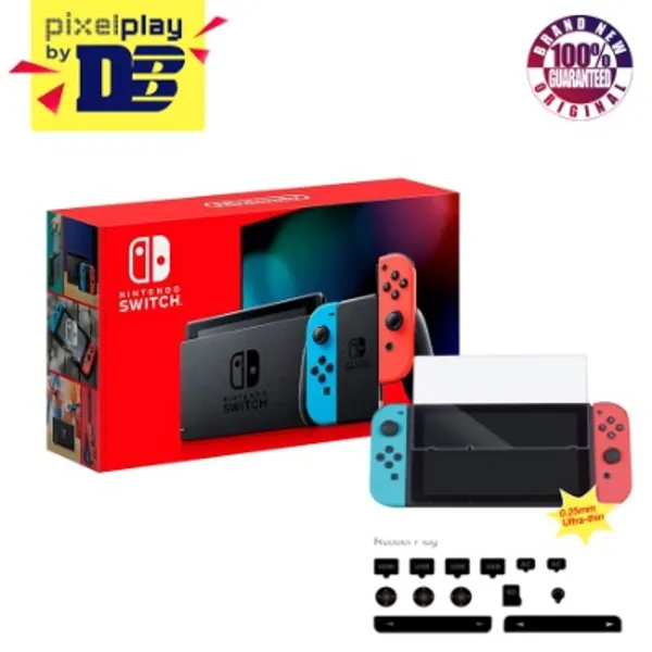 Nintendo Switch Console With Red/Blue Joycon   NSW DOBE Dust-Proof Kit Include Rubber Plug & Toughened Glass Film (TNS-862)