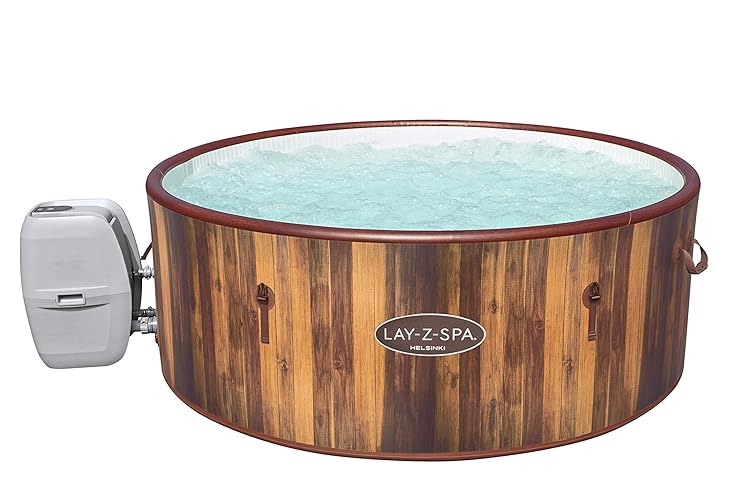 Lay-Z-Spa 60025 Helsinki Hot Tub, 180 AirJet Wood Effect Inflatable Spa with Freeze Shield Year Round Technology and Rapid Heating, 5-7 Person - Single - Helsinki 2021