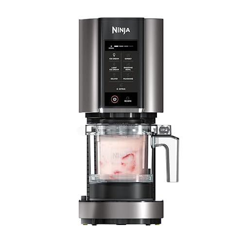 Ninja CREAMi Ice Cream Maker & Frozen Dessert Maker with 3 Tubs, 7 Programs, Makes Ice Cream, Gelato, Sorbet, Smoothie Bowl, Milkshakes and more, Black/Silver, Makes 1.4L of Ice Cream, NC300UK - 473ml - Silver