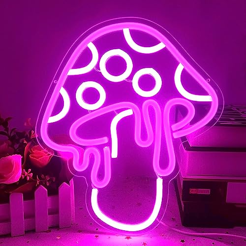Mushroom Neon Sign Dimmable Led Cute Night Light 3d Wall Art Mushroom Neon Signs For Game Room Bedroom Decor Holiday Gift For Children Kids Girl (Pink) - Pink