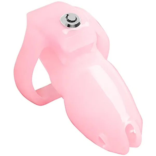 Fancalen HT-V5 Male Chastity Device Leightweight Chastity Cage Resin Ergonomic Breathable Chastity Devices with Latest Button Lock and Exclusive Keys Maxi (2.17" Ring(55mm), Pink)