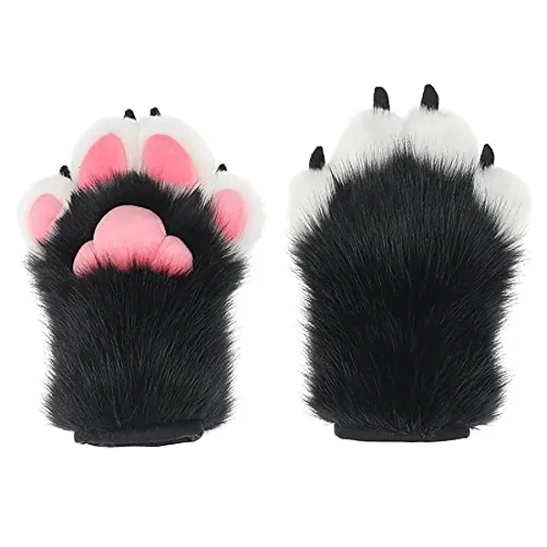 BNLIDES Cosplay Fursuit Paw Gloves Furry Claw Gloves Built-in Whistle Decompression Toys Costume Party Accessories for Adult