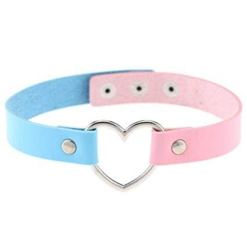 Vegan Leather Heart Collar - Pink / Blue