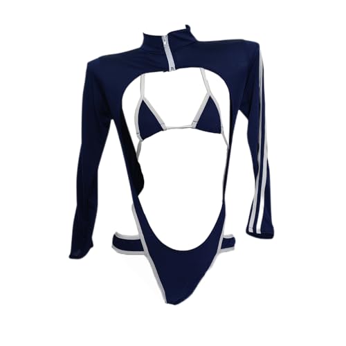 Women's one-piece cosplay sexy jumpsuit underwear Japanese anime kawaii cute hollow out swimsuit tight fitting suit - Blue