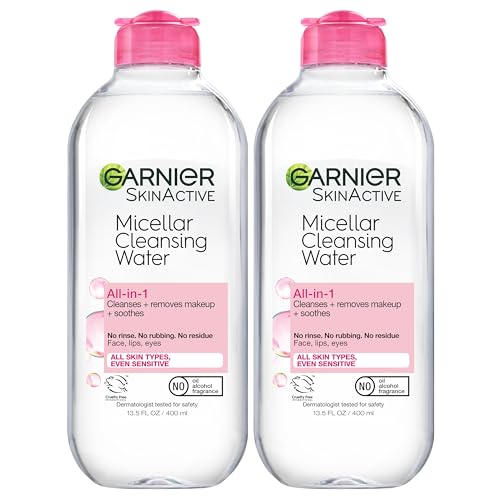 Garnier Micellar Water for All Skin Types, Facial Cleanser & Makeup Remover, 13.5 Fl Oz (400mL), 2 Count (Packaging May Vary) - Unscented - 13.5 Fl Oz (Pack of 2)