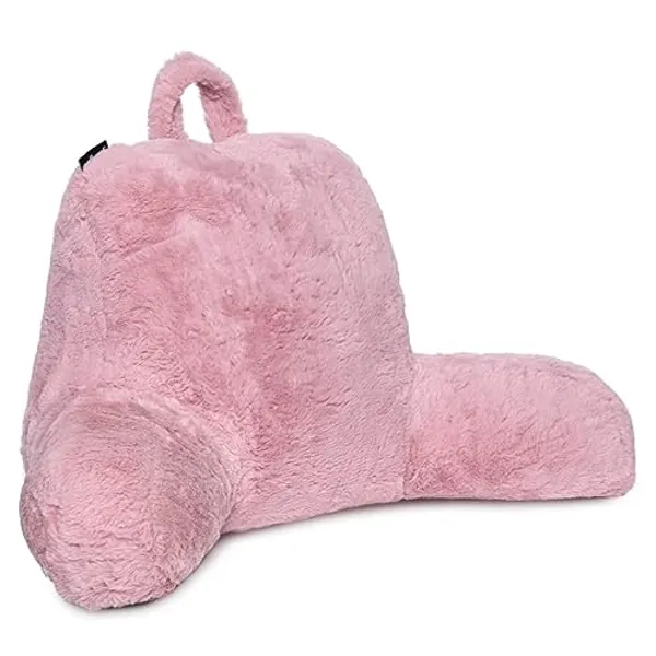Milliard Reading Pillow with Shredded Memory Foam, Back Rest Pillow for Sitting in Bed with Faux Fur Removable Cover –18x15 inches (Pink)