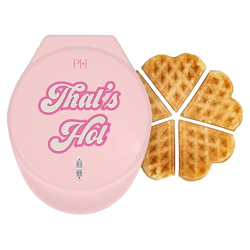 Paris Hilton Heart Waffle Maker, Makes 5 Mini Heart Shaped Waffles or 1 Individual Waffle, Easy to Clean 6" Nonstick Plates, Made without PFAS or PFOA, Electric Waffle Iron, Pink