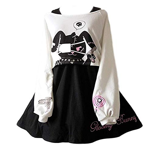 Cute Dress for Teens Girl Two Piece Set Bunny Prints Casual Cotton Dresses for Spring Autumn (S)