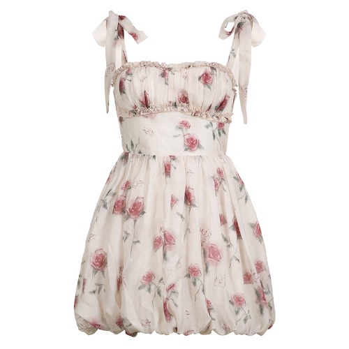 Sassy Floral Mini Dress with Zipper - Pink / M