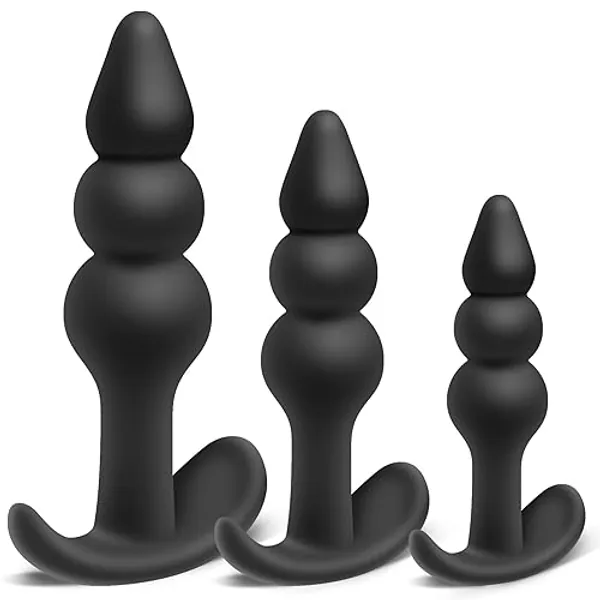 Anal Butt Plug with Tapered Base, Silicone Anal Plug Set for Adult Men and Women Sex Pleasure, comfortable Anal Sex Toys for couple. Adult Sex Toys & Games (3PCS Black) - Black