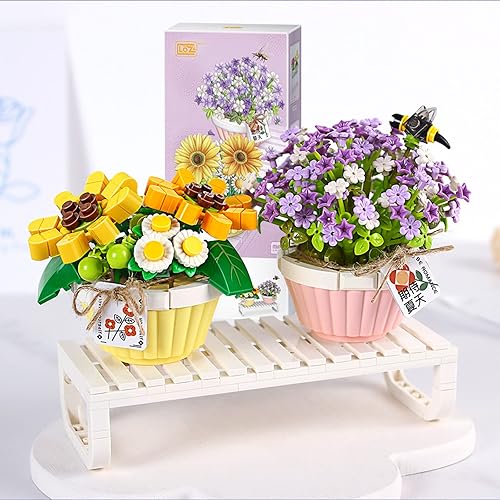 MEIEST Mini Building Blocks Bonsai Plant Model Set,2 in 1 Creative DIY Simulation Particle Flower Succulent Botanical Collection Construction Building Bricks Toy for Kids Adult Home Decor (Summer) - Summer