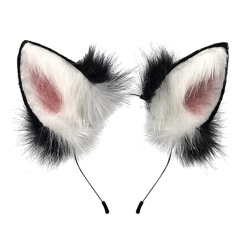 HAOAN Handmade Wolf Cat Fox Fur Furry Ears Headwear Party Cosplay Halloween Costume - Wolf Bwpink