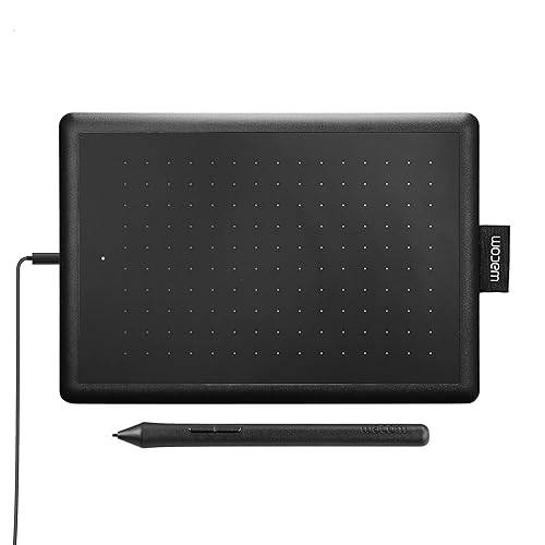 One by Wacom Small Graphics Drawing Tablet 8.3 x 5.7 Inches, Portable Versatile for Students and Creators, Ergonomic 2048 Pressure Sensitive Pen Included, Compatible with Chromebook Mac and Windows - Black & Red - Small - Wired
