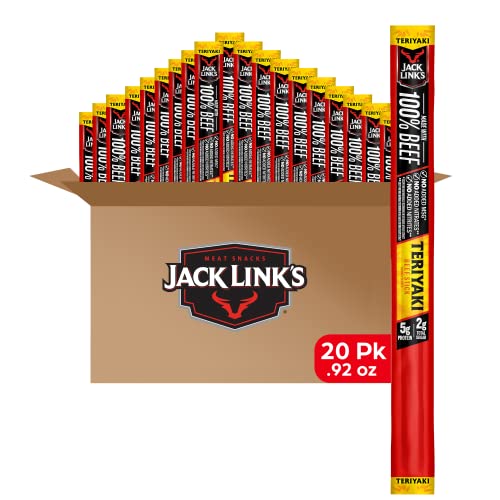 Jack Link's Beef Sticks, Teriyaki – Protein Snack, Meat Stick With 5g Of Protein, Made With 100% Beef, No Added MSG** – 0.92 Oz. (20 Count) - Teriyaki - 0.92 Ounce (Pack of 20)