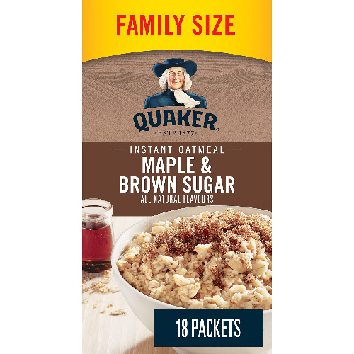 QUAKER Maple & Brown Sugar Family Pack Instant Oatmeal (18 Packets x 43 g), 774 g