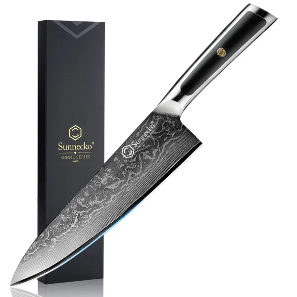 Sunnecko Chef Knife 8 Inch Sharp Kitchen Knife Japanese VG-10 Damascus Stainless Steel Chopping Knife with Solid Handle Cutting Knife for Cooking Home or Professional Use - 8 inch Chef Knife