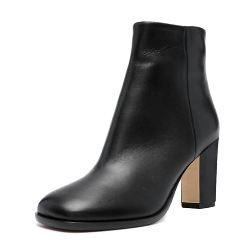 miss left Women Vintage Ankle Boots Closed Almond Toe Smooth Side Zip Chunky High Heel Short Booties Formal Business Commuting Shoes Size 4-16 US - 14 - Black