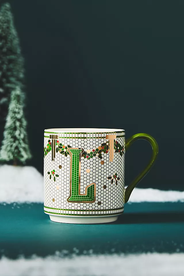 Bistro Festive Tile Stoneware Monogram Mug