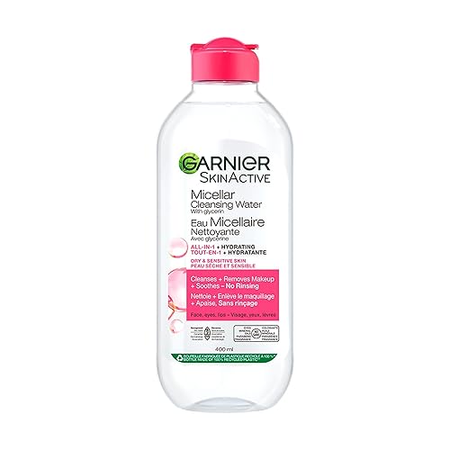 Garnier Micellar Cleansing Water, All-in-One Makeup Remover, Cleanses and Soothes Skin, Ideal for Face, Eyes & Lips, No Rinsing, For Dry & Sensitive Skin, 400ml
