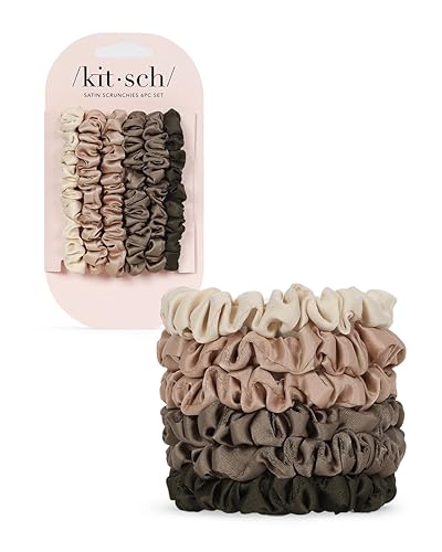 Kitsch Satin Hair Scrunchies for Women, Softer Than Silk Scrunchies for Hair, Satin Scrunchies for Girls, Satin Hair Ties for Women, Silk Hair Ties No Damage, Silk Ponytail Holders, 6pcs Eucalyptus - Eucalyptus - 5 count (Pack of 1)