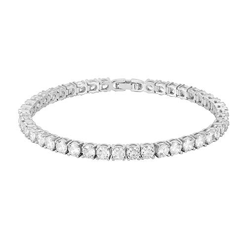 PAVOI 14K Gold Plated Cubic Zirconia Classic Tennis Bracelet | Gold Bracelets for Women | 4mm CZ, Size 6.5-7.5 Inch - White Gold - 6.5 Inches