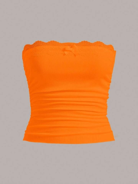 SHEIN Qutie Solid Ruched Tube Top