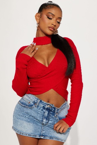Geary Mock Neck Sweater - Red | M