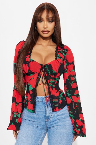 Shower Me With Flowers Top - Black/Red