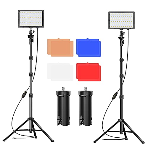 Emart Led Photo Fill Light Dimmable 5600k & Color Filter With 51inch Adjustable Stand, Portable Studio Lights For Photoshoot, Photography Video Lighting For Video Recording Streaming Filming - 54inch with switch