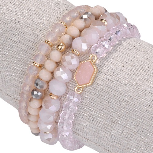 Arm Candy Natural Stone And Glass Crystal Bracelets - PEACH ROSE