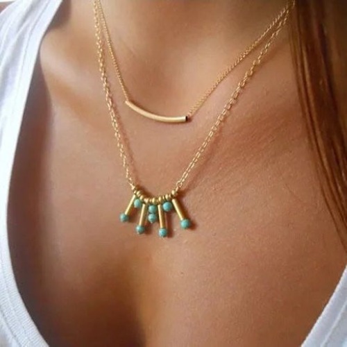 Turquoise Rain Necklace - YELLOW GOLD POLISHED