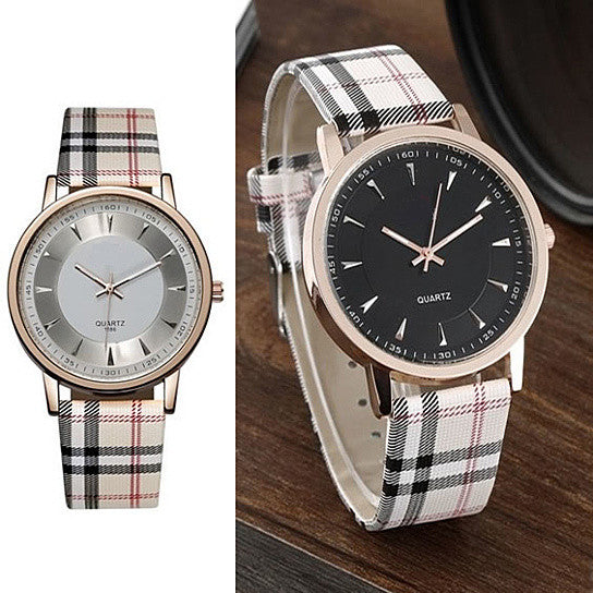 Londonite Watch With Plaid Band Time To Be Playful - Pink-Black