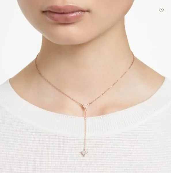 Swarovski - Ortyx Y necklace Triangle cut, White, Rose gold-tone plated