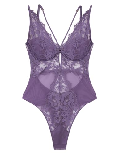 Women'secret Body Encaje Y Tul Aro Y Relleno Morado Bodi modeladora para Mujer - 90B - Morado