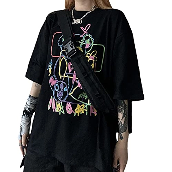 Women Summer Gothic T-Shirt Anime Aesthetic Print Harajuku Fashion Casual Tops