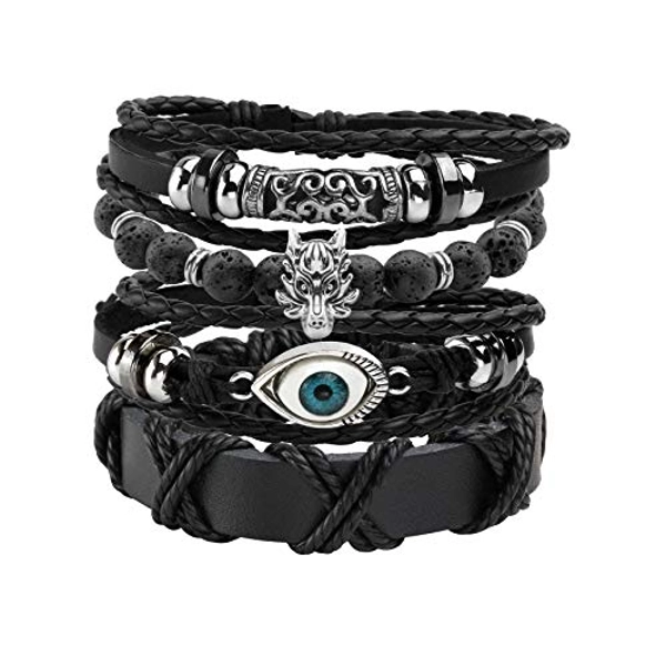 MILAKOO Punk Leather Bracelets for Women Goth Wristband Mens PU Cuff 80s Emo Rocker Bangle