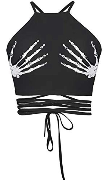 Sister Amy Women's Halter Cross Hollow Boho Bandage Tank Camis Crop Top Vest