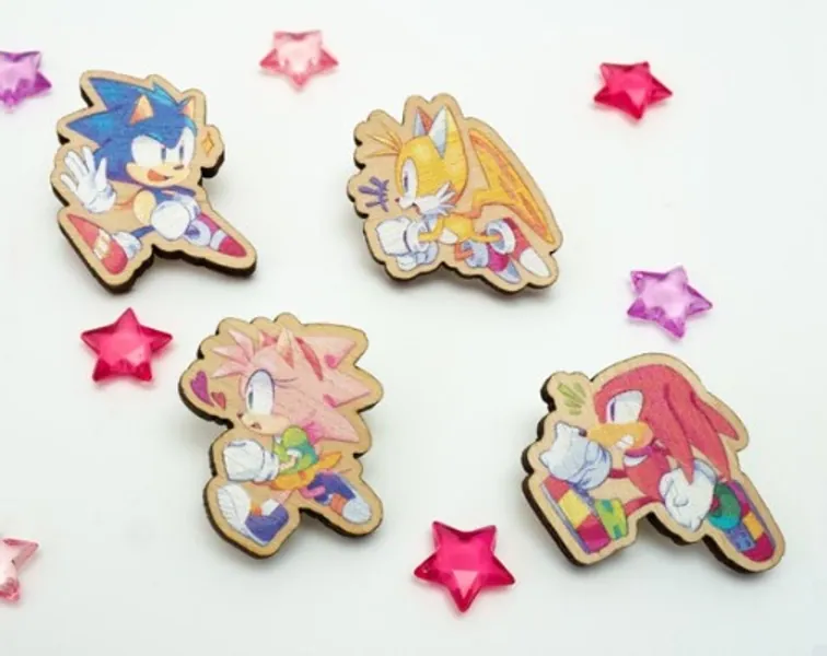 Sonic the Hedgehog classic Wooden Pins | Etsy