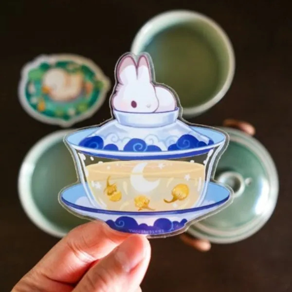 Vinyl Sticker transparent Gaiwan  Bunny Chamomile Tea | Etsy