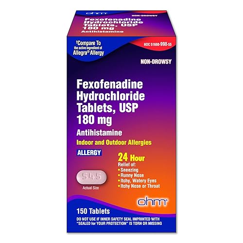 Ohm Fexofenadine Antihistamine Indoor Outdoor Allergy Relief 150Tablets - Single Pack - 1