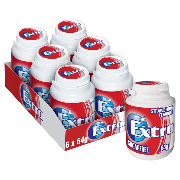 EXTRA Strawberry Flavour Chewing Gum Bottle, 6 x 64g