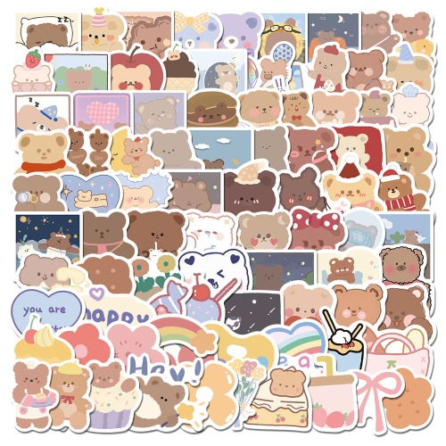 Wimarn 102pcs Cute Cartoon Korean Bear Stickers for Kids Laptop,Lovely Aesthetic Bear Stickers Waterproof Vinyl Trendy Decal Water Bottle Phone Computer Luggage Scarpbook