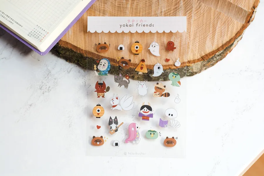 Yokai Friends Sticker Sheet - Clear Stickers - Transparent - Planner Stickers - Journal  - Stationery - Helen Bucher