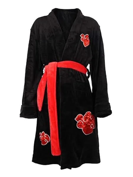 Women Men Black Robe Cosplay Costume Bathrobe for Adults Halloween Dressing Role Play with Embroidered Red Clouds