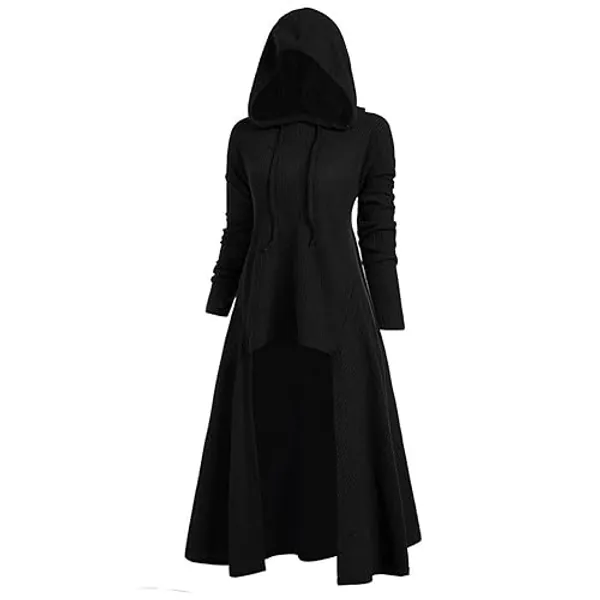 Women Hooded Sweatshirt Dress Long Sleeve Medieval High Low Cloak Robe Renaissance Gothic Steampunk Hoodie Dresses